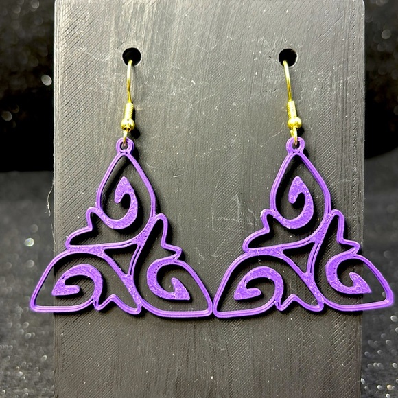 Purple and Gold Dangle Earrings - Picture 1 of 5